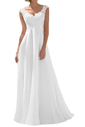 Romantic-Fashion Brautkleid Hochzeitskleid Weiß Modell W191 A-Linie Stickerei Chiffon DE Größe 48