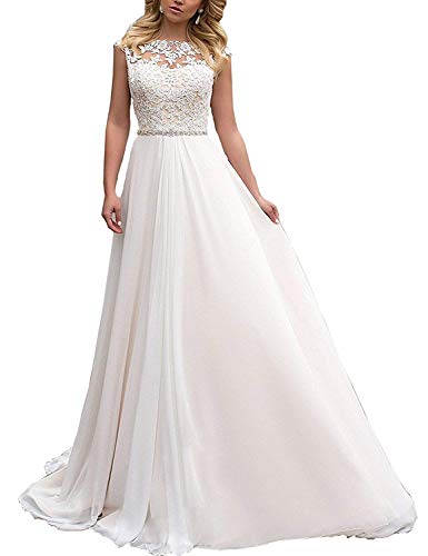 YASIOU Elegant Hochzeitskleid Damen Lang Hochzeitskleider Spitze Chiffon Brautmode Rückenfrei Weiß Vintage Spitze A...