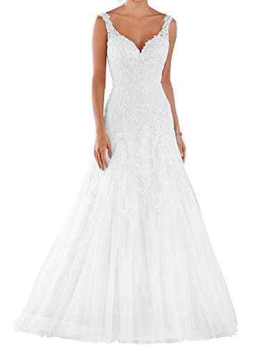 Romantic-Fashion Brautkleid Hochzeitskleid Weiß Modell W105 A-Linie Stickerei Satin Tüll DE Größe 42