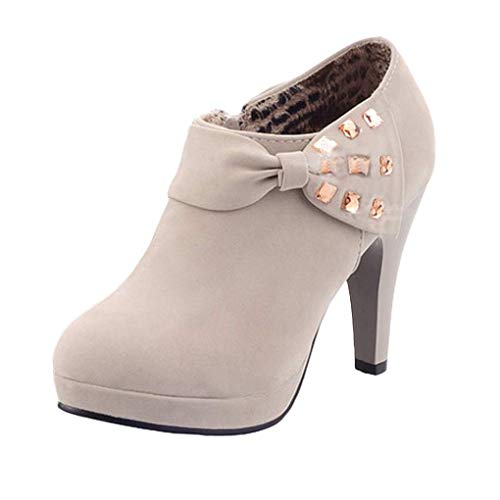 Minetom Damen Klassisch Vintage Schuhe Pumps High Heels Ankle Boots Brautschuhe Party mit Schleife Strass Grau EU 35