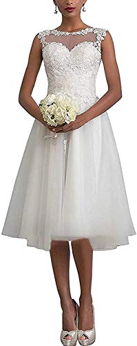 WZEFEIO Kurz Brautkleid A-Linie Spitzen Hochzeitskleid Standesamtliche für Damen Vintage Brautmode Hochzeit Partykleid,...