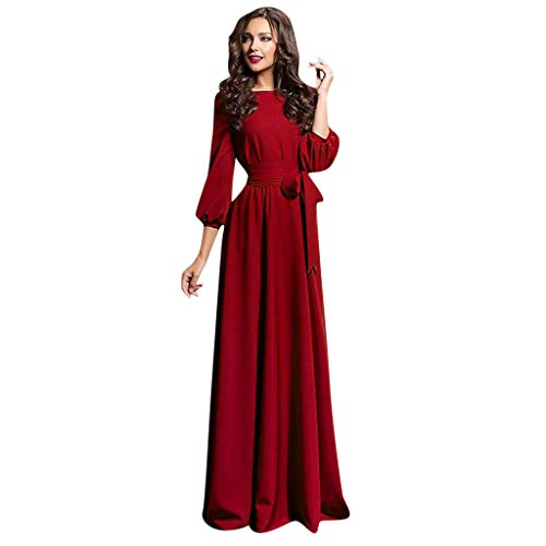 Cocktailkleid Damen Kleider Partykleid Oversize Vintage Rundhals Cordkleider Langarm Abendkleider Brautkleid mit Gürtel...