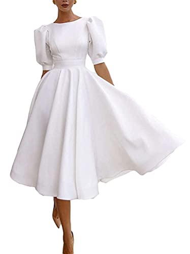 ORANDESIGNE Damen Slim Abend Brautkleid Cocktail Ballkleid Maxikleid Sexy Elegante Kurzarm Midikleid Hemdkleid Einfarbig...