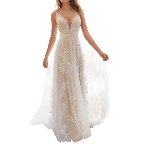 Generisch Brautkleider Damen Boho Braut Brautkleid - Chiffon Kleider Schlicht Lang Hochzeitskleider Vintage Prinzessin...