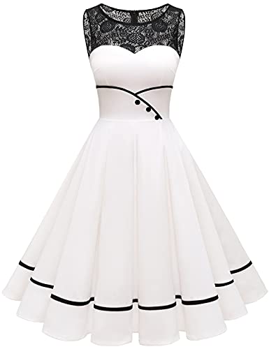 Bbonlinedress Weißes kleid Damen festliches Kleid Winterkleid Abendkleider elegant für Hochzeit Rockabilly Kleider...