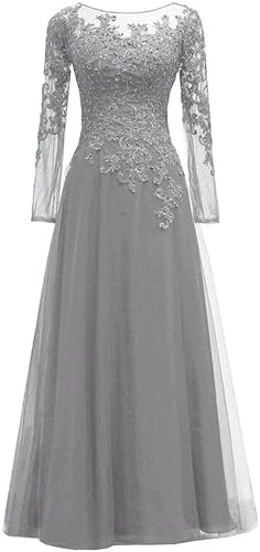 HUINI Tüll Abendkleider Spitze Ballkleider Lang A-Linie Brautjungfernkleider Brautkleid Vintage Festkleid Langarm...
