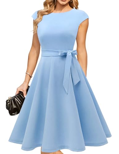 DRESSTELLS Cocktailkleid Damen Elegant 1950er Knielang Rockabilly Hochzeitkleid Vintage Abendkleid Kurz A-Line Swing...