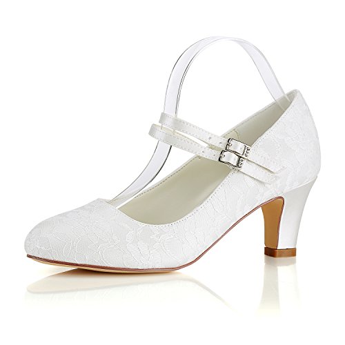 Emily Bridal Seide Hochzeit Schuhe Vintage Round Toe Mary Jane Brautschuhe Hochzeit Gast Schuhe, 42 EU, Elfenbein