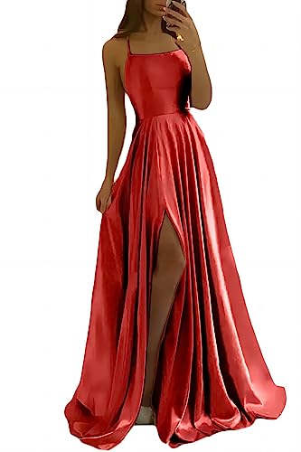 xxxiticat Damen Elegant Lange Ballkleider Satin A-Linie Hochzeitskleid Abendkleider Sexy Neckholder Spaghetti Brautkleid...