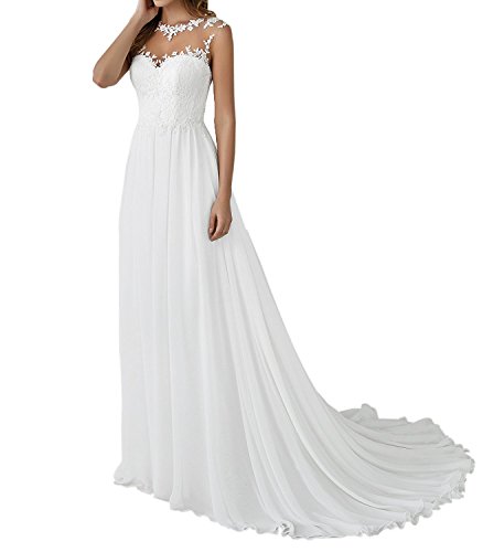 YASIOU Hochzeitskleid Elegant Damen Lang Weiß Vintage Spitze Chiffon A Linie Hochzeitskleider Brautkleid Große...