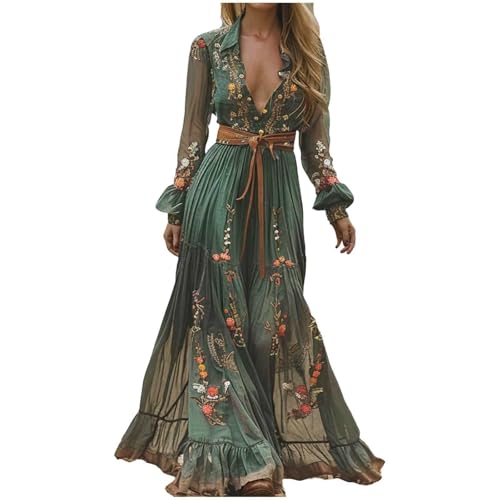 Maxikleider Damen Sommer Boho Kleid Langes Vintage Rustikaler Stil V Ausschnitt Sommerkleid Mit Blumenmuster LäSsiges...