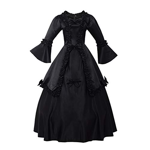 GRACEART Damen Langarm Mittelalter Kleid Gothic Viktorianisches Renaissance Maxi Kostüm (schwarz, L)