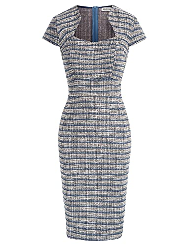 GRACE KARIN Damen 50er Jahre Vintage Bleistiftkleid Flügelärmel Wackelkleid CL7597, Tweedblau, Mittel