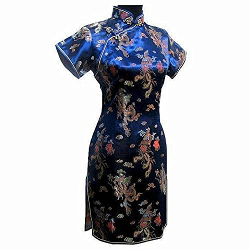 PONERY Cocktailkleider Für Damen - Frauen Sommer Kurze Kleid Chinesisch Satin Cheongsam Qipao Traditionelle Chinesische...