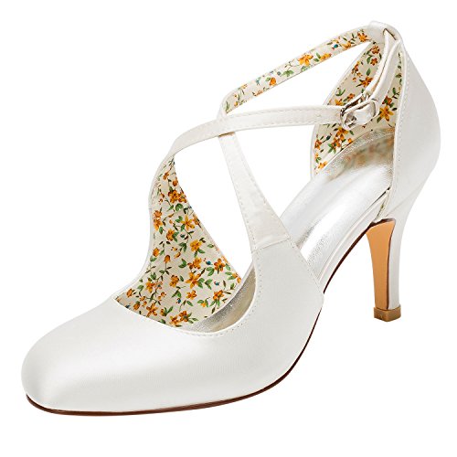 Emily Bridal Brautschuhe Vintage Wedding Shoes High Heel Pumps Ivory Cross Front Ankle Strap Bridal Shoes (EU36,...