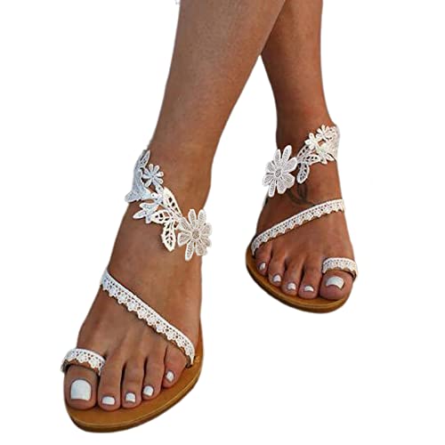 Römersandalen Damen Flach: Zehensandalen Sommerschuhe Boho Strandsandalen Brautschuhe Sommer Flache Sandalen...