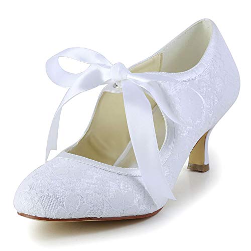 JIAJIA 14031 Hochzeitsschuhe Brautschuhe Spitze Damen Pumps Farbe Weiß,Größe 35 EU (2.5 UK)
